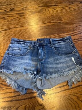 O'Neill Blue Distressed Denim Frayed Hem Shorts